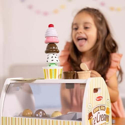 Melissa & Doug Wooden Scoop & Serve Ice Cream Counter, Pretend Play Store, 28 Toy Food & Play Kitchen Accessories, Preschool Toys for Girls & Boys 3+ thumbnail 6