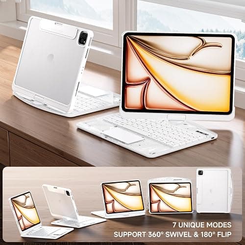 Tiaota Transparent Case with Keyboard for iPad 9th (7th, 8th, and 9th Gen) 10.2 Inch,with 7-Color Backlit Wireless Keyboard,360°Rotatable Protective Case Multi-Touch Trackpad,with Pencil Holder,White thumbnail 4