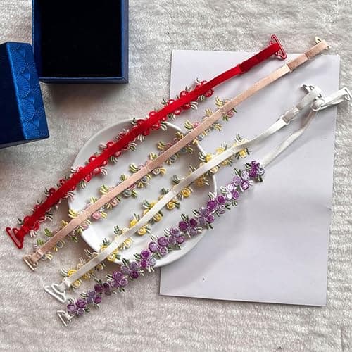 Verstellbar BH Träger, 5 Paar Lace Flower BH-Träger, Rutschfeste Elastisch Schultergürtel, Verstellbar Blumenspitze Ersatz Schultergurte für Frauen Tops Kleid thumbnail 6