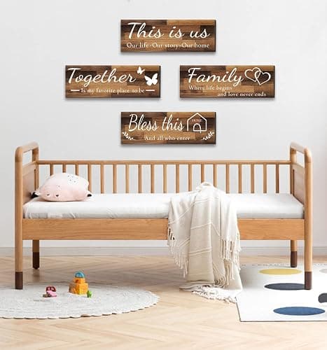 4 Pieces Home Wall Signs, THIS IS US/TOGETHER/BLESS THIS HOME/FAMILY Wall Decor For Living Room Bedroom, Rustic Wooden Farmhouse Wall Art , 4.7 x 13.8 Inch(Brown) thumbnail 5