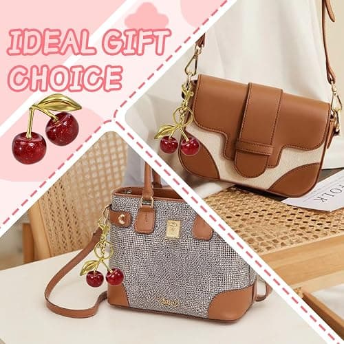 LICZINOIZO Adorable Cherry Keychain for Purses - Cute Leather Bag Charm for Women, Fashion Keyring Accessory for Handbags, Car Keys & More thumbnail 3