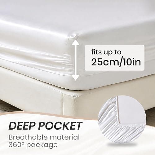 Silk Satin Sheets Queen, Silky Fitted Bed Sheets with 10" Deep Pocket Summer Cooling Sheets Luxury Hotel Satin Pink Fitted Sheets + Flat Sheet + Pillowcases thumbnail 6