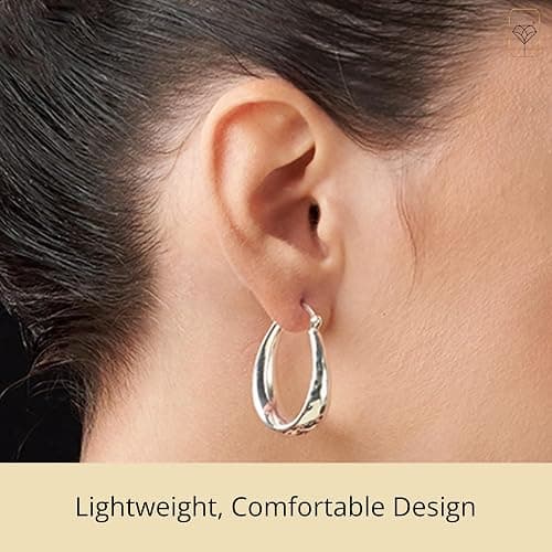925 Sterling Silver Hypoallergenic Chunky Hoop Earrings for Women | Anti Tarnish Hoops in Various Styles by MAX + STONE thumbnail 4