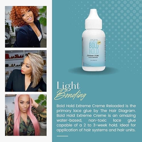 The Hair Diagram - Bold Hold Extreme Creme Reloaded - Strong Hold Glue for Lace Front Wigs and Hair Systems - Invisible Bonding - Non Toxic - No Odor or Latex - Humidity & Water Resistant- 1.3oz thumbnail 5