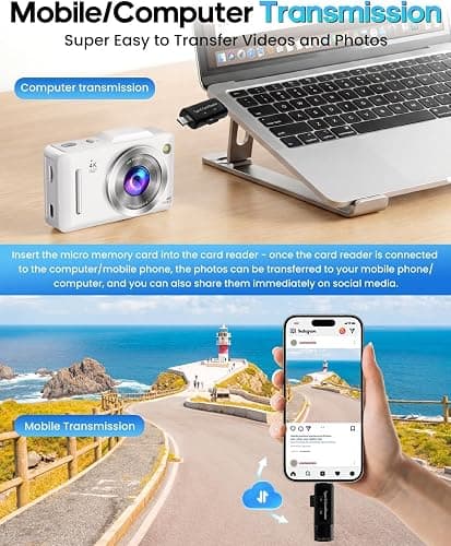 Digital Camera 4K Autofocus Vlogging Camera for Photography with 16X Zoom Anti Shake, 32GB Card, 48MP Compact Portable Point and Shoot Camera Gift for Kids Boys Girls Beginner（White） thumbnail 3