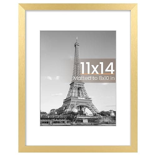 upsimples 11x14 Picture Frame, Display Pictures 8x10 with Mat or 11x14 Without Mat, Wall Hanging Photo Frame, Gold, 1 Pack - Image 1