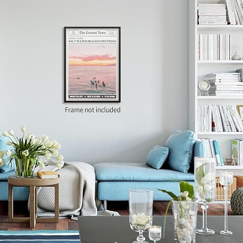 Pink Beach Newspaper Posters Vintage Fashion Coastal Girl Surf Wall Art Grainy Salt Water Heals Everything Canvas Prints for College Dorm Bedroom Wall Decor 12X16 inch Unframed thumbnail 6