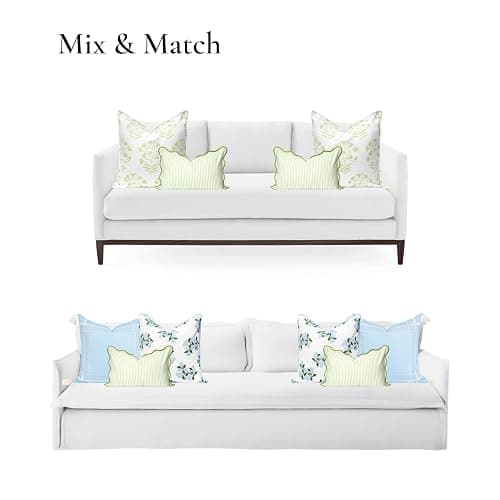Hofdeco Premium Coastal Patio Indoor Outdoor Scalloped Lumbar Pillow Cover Only, 12"x20" Water Repellent for Backyard, Couch, Green Print Stripes thumbnail 4