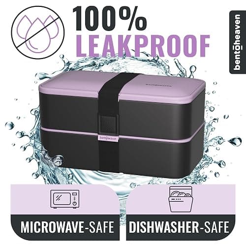 Bentoheaven Premium Bento Box Adult Lunch Box with Compartments for Women & Men, Set of Utensil & Chopsticks & Dip Container, Cute Japanese Kids Bento Lunch Box, Microwavable (Violet Me Go) thumbnail 5