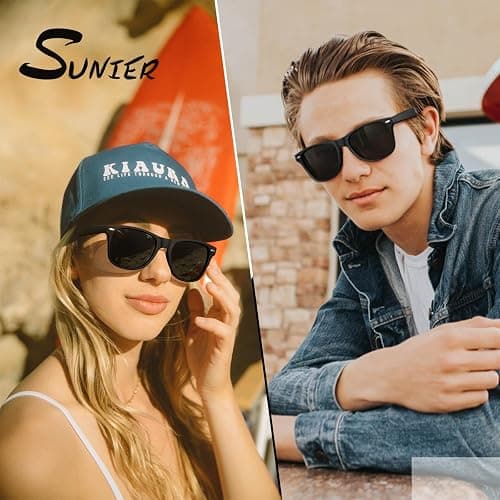 Sunier Polarized Sunglasses for Men and Women, Retro Square Matte Finish UV400 Protection Shades for Driving, Fishing thumbnail 2
