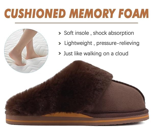 KuaiLu Womens Fluff Dual Memory Foam Slippers Ladies Cozy Arch Support Warm Scuff Slippers Slip on Comfy Winter House Shoes with Non-Slip Indoor Outdoor Hard Sole thumbnail 3