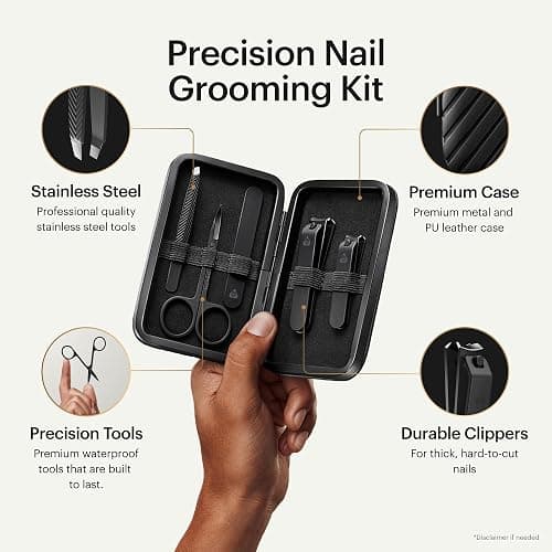 MANSCAPED® Shears 3.0, 5-Piece Precision Men’s Nail Grooming Travel Kit, Stainless Steel Manicure Set with Fingernail & Toenail Clippers, Nail File, Slant Tip Tweezers, Cuticle Scissors, Travel Case thumbnail 2
