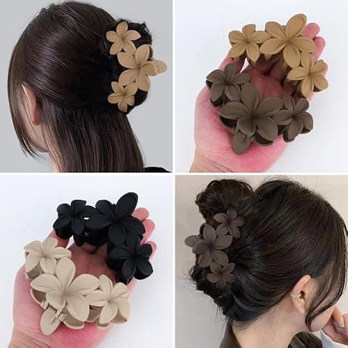 4PCS Flower Hair Claw Clips Non-Slip Matte Hair Clips for Women, Cute Hawaiian Hair Flower Clip Large Plumeria Hair Clip Strong Hold thumbnail 3