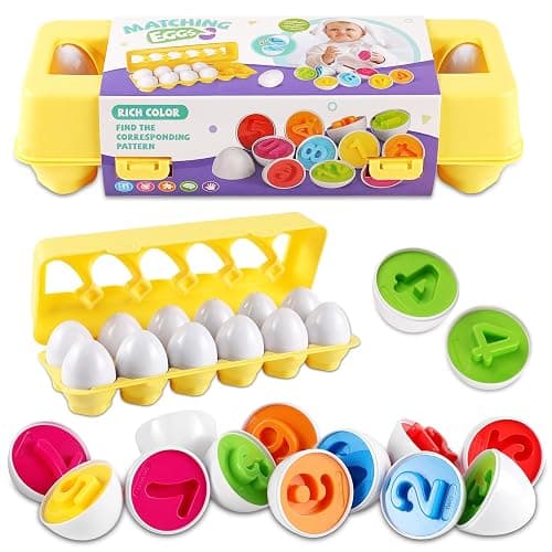 LOOIKOOS Matching Eggs for Toddlers-12PCS Preschool Educational Learning Color & Number Recognition Sorting Skills,Easter Gifts Basket Stuffers - Image 1