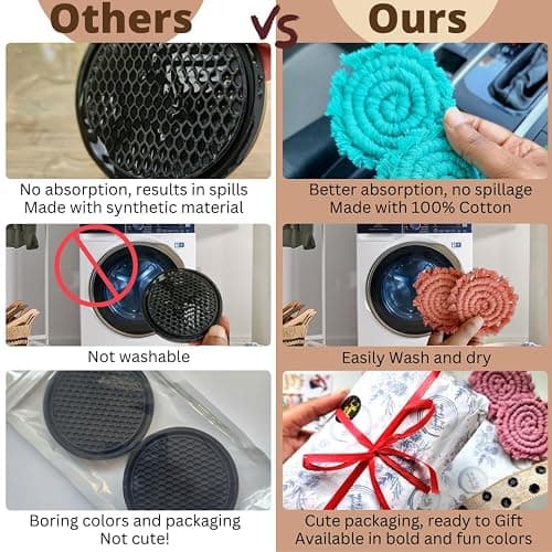 Cotton Car Coasters for Cup Holders, 2PC Car Cup Coasters, Drink Coaster Holder, Cute cupholder Coaster Accessories for Women, Macrame, Boho (Vanilla White) - Vanilla White thumbnail 5