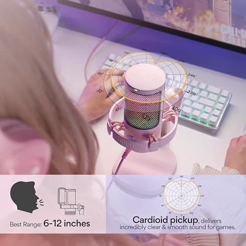 MAONO USB Gaming Microphone for PC, Noise Cancellation Condenser Mic with RGB, Mute, Gain, Computer Desk Mic for Streaming, Podcast, Chat, Twitch, YouTube, Discord, PS5, PS4, GamerWave DGM20 Pink thumbnail 6