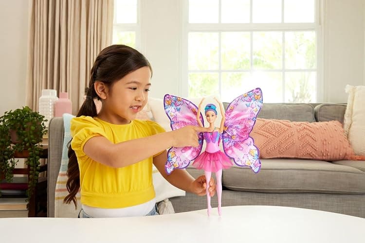 Barbie Dance and Flutter Doll with 2-in-1 Transformation from Dancer to Butterfly with Opening Wings, Purple Hair, Headpiece & Removable Tutu, HXJ10 thumbnail 2