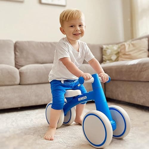 SEREED Baby Balance Bike for 1 Year Old Boys Girls 12-24 Month Toddler Balance Bike, 4 Wheels Toddler First Bike, First Birthday Gifts - Blue New thumbnail 2