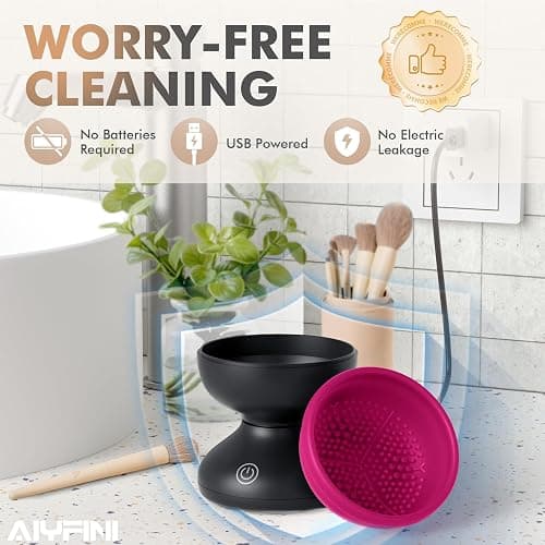 Alyfini Electric Makeup Brush Cleaner Machine, Powerful Friction Removes Residue on Make up Brushes Set/Sponge/Powder Puffs, Efficient Cleaning, Portable Spinning Washer, Save Cleanser & Shampoo thumbnail 6