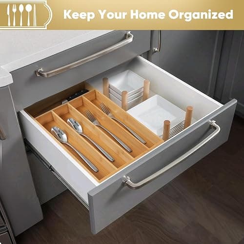 SUNBREATH Silverware Organizer, 10 Inch Utensil Organizer Kitchen Drawer Organizer Bamboo Silverware Holder Cutlery Tray Organizer in Drawer Flatware Organizer Tray(5 slots, Natural thumbnail 5
