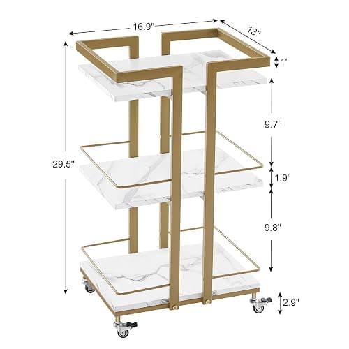 BarberPub Utility Salon Trolley, Metal Storage Rolling Barber Trolley with Wheels, Golden Esthetician Cart, Multi-Purpose 3-Tier Mobile Facial Trolley, Nail Cart 2033 (White) thumbnail 3