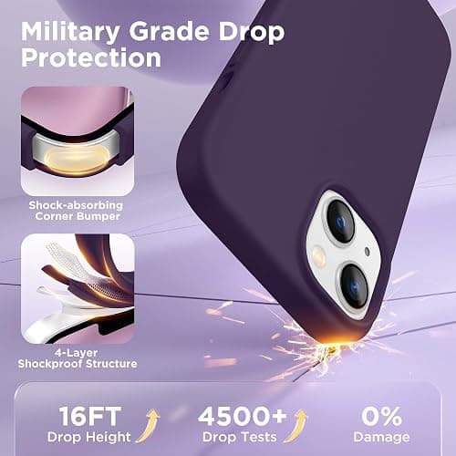 GolbinBox Magnetic for iPhone 13 Case & iPhone 14 Case, Compatible with MagSafe, [Soft Anti-Scratch Microfiber Lining], Slim Liquid Silicone Shockproof Protective Phone Case 6.1 inch, Deep Purple thumbnail 5