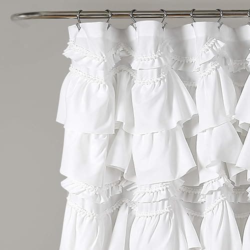 Lush Decor Kemmy Ruffled Shower Curtain, Single, 72" W x 72" L, White - Bathroom Curtain - Fabric Shower Curtains for Bathroom - Coquette Decor thumbnail 3