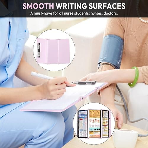 Nursing Clipboard Foldable, Foldable Clip Board w/Nursing Edition Medical Charts,3 Layers Aluminum, Nurse Note w/Low Profile Clip&Pen Clip for Students, Nurses and Doctors, Baby Pink thumbnail 4