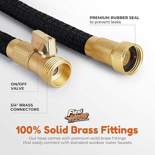 Flexi Hose PLUS with 8 Function Nozzle Expandable Garden Hose, Lightweight & No-Kink Flexible Garden Hose, 3/4 inch Solid Brass Fittings and Double Latex Core, 100 ft Black thumbnail 6