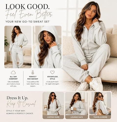 Harmony & Balance Womens Cropped Sweatsuit Set - Zip Up Hoodie & Jogger Pants - French Terry Lounge Outfit thumbnail 4