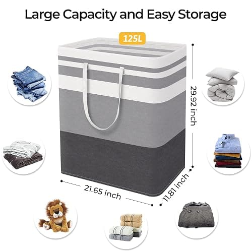 HomeHacks 2-Pack Large Laundry Basket, Waterproof, Freestanding Laundry Hamper, Collapsible Tall Clothes Hamper with Extended Handles for Clothes in The Dorm and Family Gradient Grey, 125L thumbnail 3