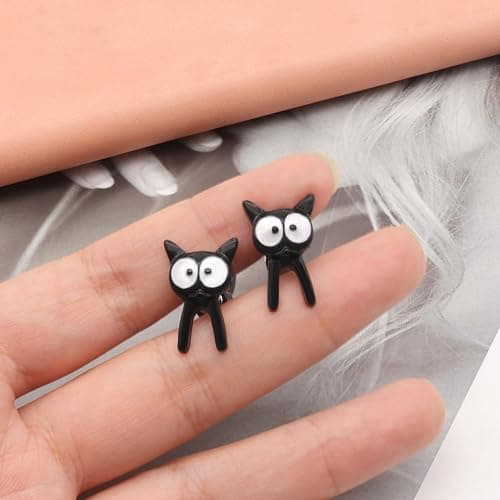 Cute Cats Unique Earrings Front Back Stud Earrings for Women.Black Cat Screw on Back Earrings for Women Animal Jewerly Gift Earring (A) thumbnail 2