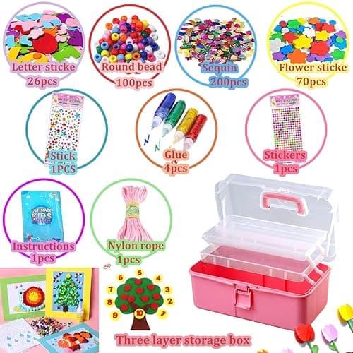 zycBernoi 3000+ Pcs Arts and Crafts Supplies for Kids - Kids Craft kit for Boys & Girls - Craft Box Gift for Ages 4-6, 6-8, 8-12 - Pink thumbnail 3