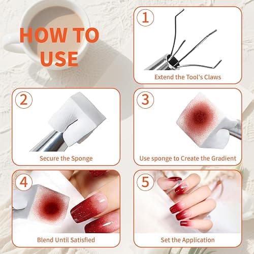 CllyCnny 200Pcs Nail Sponges for Ombre:Soft Nail Art Sponges With Grabbing Pen for Gradient Ombre Blush Chrome Design Effects,Professional Accessories Supplies for Home and Salon Use thumbnail 6