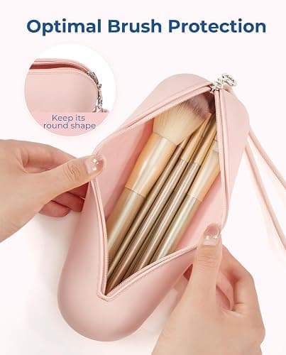 BAGSMART Makeup Brush Holder Bag, Travel Small Makeup Bag for Purse, Make Up Brush Bag Case Cosmetic Bag, Silicone Soft Portable Face Brushes Travel Essentials Organizer Holder, Pink thumbnail 6