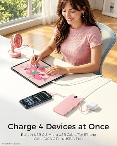 VEGER Portable Charger for iPhone, Power Bank Built in Cables and Wall Plug | 10000mAh,Ultra Slim&Compact,5 Outputs,LED Display,Power Bank for iPhone,Samsung,Travel Essentials for Camping Cruise Business thumbnail 3