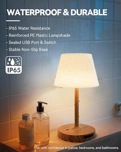 SAIWEYA Outdoor Waterproof Shower Lamp, 5200mAh Cordless Rechargeable Table Lamp with Touch Dimming, IP65 Wireless LED Night Light for Patio, Camping, Bathroom, Restaurant & Kitchen thumbnail 2