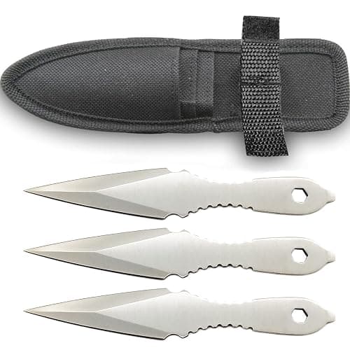 Fixed Game Training Stainless Steel Throwers, Silver 3pcs w/Sheath - Image 1