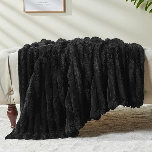 NEWCOSPLAY Fleece Ribbed Cozy Throw Blanket for Couch, Black, 50"x60" | Premium Silky Flannel Blanket, Soft Lightweight Fluffy Throw Blanket for Bed Sofa Decor, Gift for All Season Use thumbnail 6
