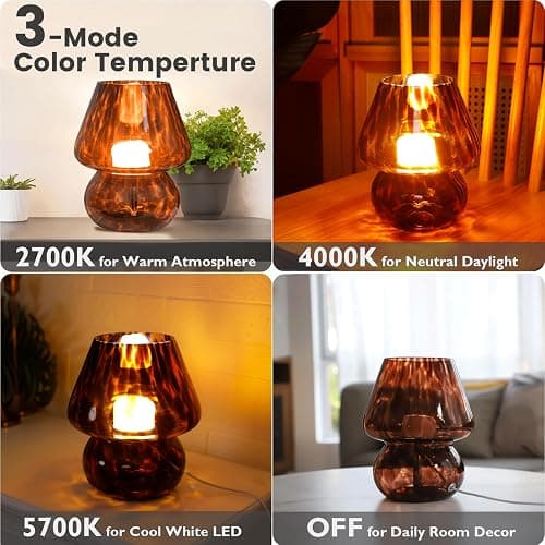 ULAROOM USB Plug-in Vintage Mushroom Lamp Small Bedside Table Lamp with 3 Temperature LED Bulb,Free Dimming Nights Light for Bedroom/Living Room/Entryway/Corner Decor New Home Gift (Golden Amber) thumbnail 3