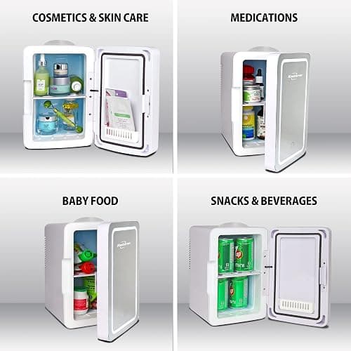 Koolatron Cosmetics Fridge w/Lighted Makeup Mirror, 6L Portable Skincare Refrigerator w/LED Ring Light, 12 Volt DC and 110 Volt AC Cords, Beauty Serum, Face Mask, Home, Travel, Hotel, Dorm, Office thumbnail 7