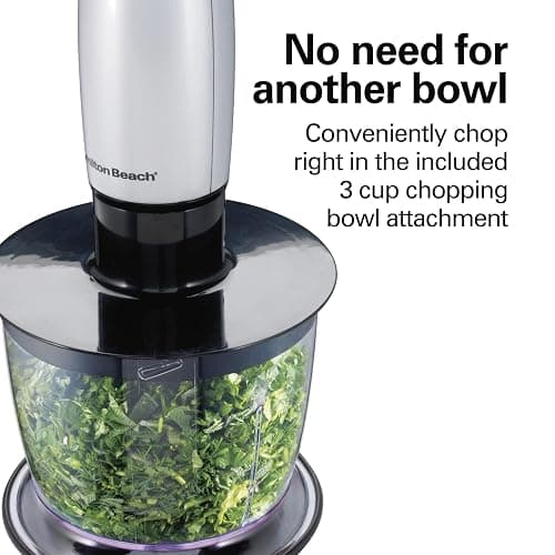 Hamilton Beach 4-in-1 Electric Immersion Hand Blender with Handheld Blending Stick, Whisk + 3-Cup Food & Vegetable Chopper Bowl, 2-Speeds, 225 Watts, Silver and Stainless Steel (59765) thumbnail 8