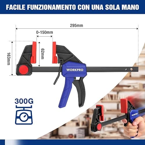 WORKPRO Morsetti da Falegname 2 Pezzi, Set di Morsetti per Legno | a sgancio rapido da 150 mm per Serraggio e Allungamento, Morsetti a Barra 68 kg, Fissaggio del Legno con una Sola Mano thumbnail 2