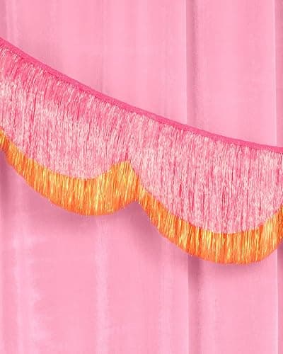 xo, Fetti Pink and Orange Scallop Fringe Banner | Bachelorette Party, Birthday, Summer Decor, Iridescent, Fiesta, Girly, Photo Prop, Backdrop thumbnail 6