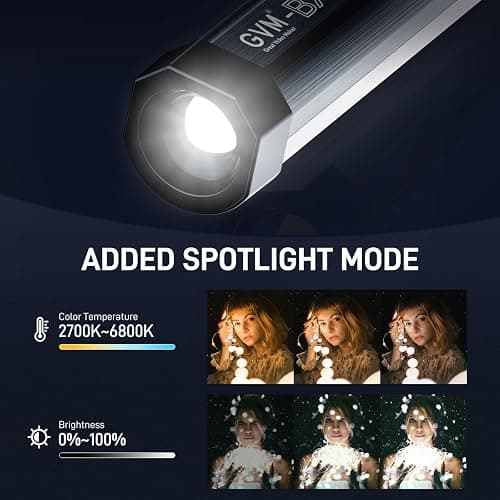 GVM RGB Tube Light with Spotlight, Magnetic Handheld Photography Light, Full-Color LED Stick Light 2000K-10000K CRI97+ Video Light with 3300mAh Built-in Battery, 6 Pixel Effects 12 Lighting Scenes thumbnail 2