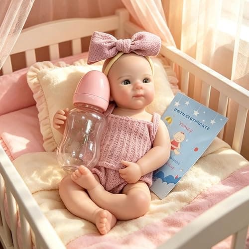 Yokyyi Reborn Baby Dolls Silicone Full Body 13 Inch Bettie Full Silicone Baby Doll Anatomically Correct that Realistic Soft Silicone Doll with Dark Pink Bow Dress thumbnail 5