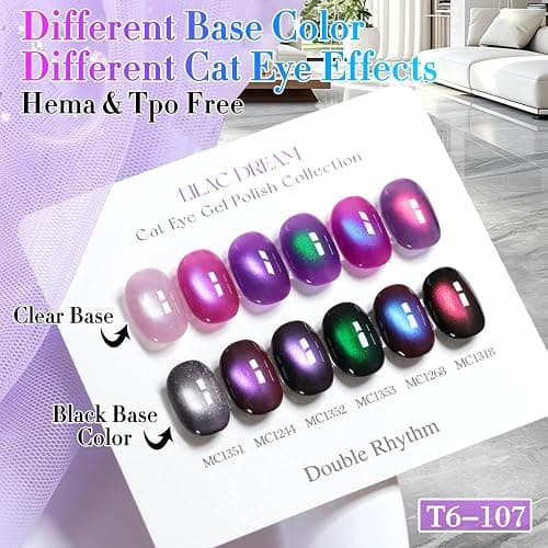 Double Rhythm Cat Eye Gel Nail Polish Set of 6 Same Color Same Bottle 0.5 Oz Shimmer Glitter with Magnet Holographic Magnetic UV Nail Polish Kit (Blush Fuchsia Magenta Purple Violet Lavender -T6-107) thumbnail 8