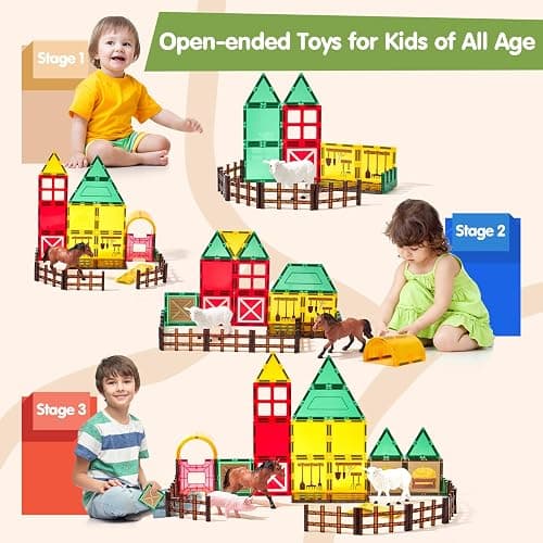 COCO&Friends Magnetic Tiles Farm Animals for Toddlers Kids Ages 3-8 - 45 PCS Magnetic Blocks with Fence Building Toys for 3 Year Old Girl Boy Birthday Gift - Montessori Educational Magnet Toys thumbnail 4