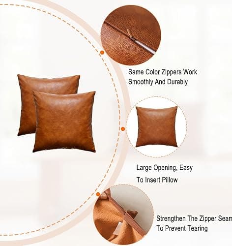 GEGELICA Faux Leather Throw Pillow Covers 18X18 Inch Set of 2 Brown Outdoor Modern Farmhouse Solid Decorative Pillow Covers for Room Couch Living Bedroom Bed Sofa thumbnail 5