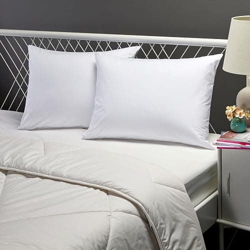 Amazon Basics Down Alternative Bed Pillows and Pillow Protector Case 2-Piece Set, Medium Density, Standard - Pack of 2, White, 26"L x 20"W thumbnail 2